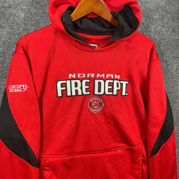 Fire Department Hoodie Norman Oklahoma Men's Large Red Embroidered Zip Pocket - Picture 2 of 10